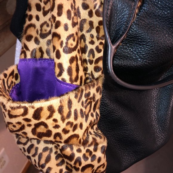 Aimee Kestenberg Tamitha Satchel Leopard Calf Hair Genuine Leather Purse - Picture 5 of 16